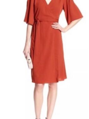 Banana Republic Red-Orange Wrap Midi Dress